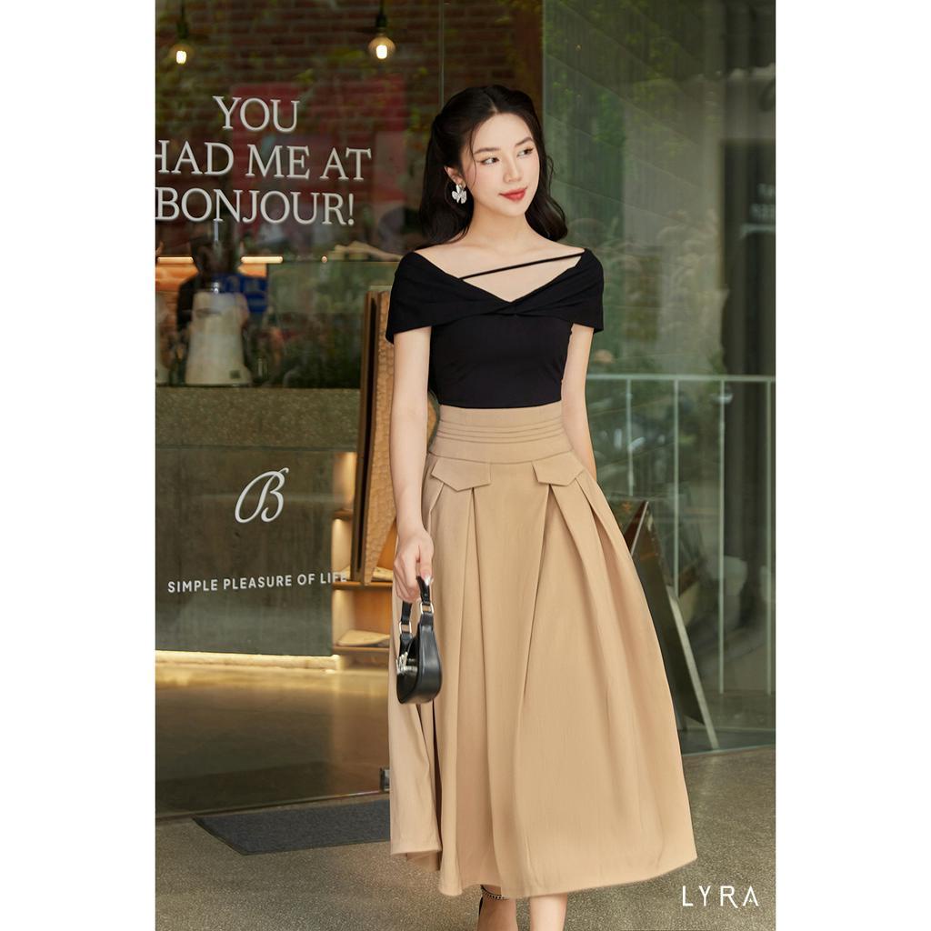 Chân váy xếp ly LYRA dáng dài, thiết kế bấu ly cạp, nắp túi trang trí, chất kaki dày dặn, lich sự, sang trọng - LWTCV054