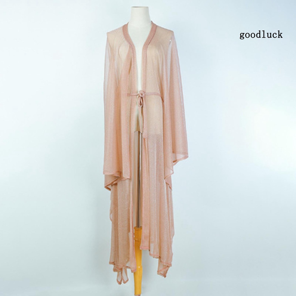 Áo Khoác Cardigan Tay Dài Chống Nắng Phối Lưới Sáng Bóng Thời Trang Đi Biển Quyến Rũ Cho Nữ