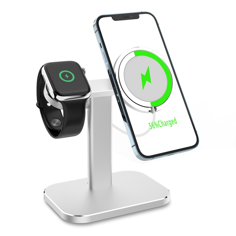Đế Sạc Không Dây Mini 2 Trong 1 Bằng Hợp Kim Nhôm Cho iWatch phone 12 Pro Max