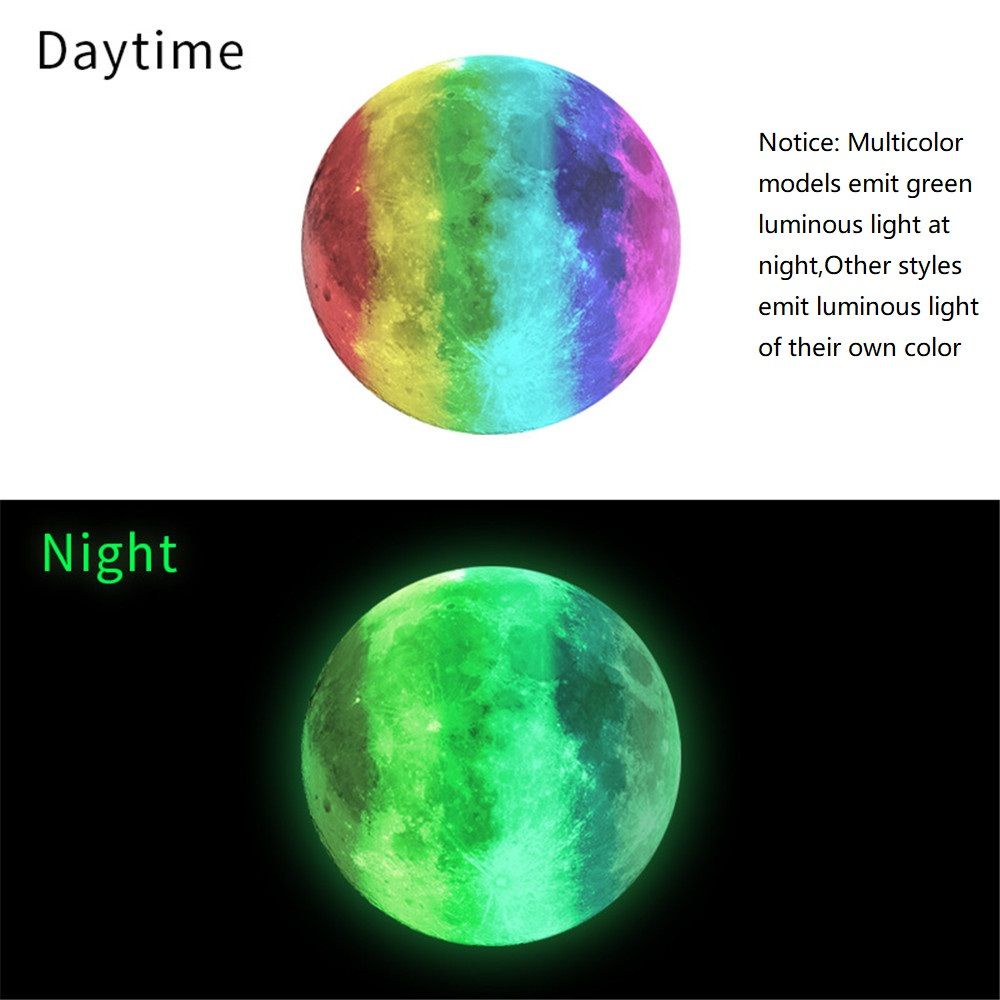 Miếng dán tường trang trí hình mặt trăng hoạt hình 3D dạ quang nhiều màu sắc 20/ 30cm