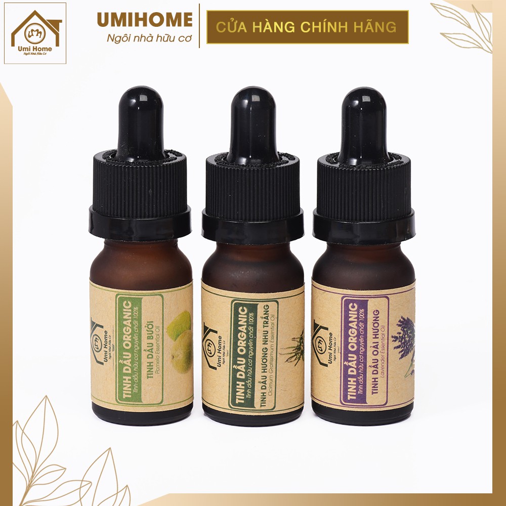 Combo 3 loại tinh dầu UMIHOME gồm Bưởi, Hương Nhu Trắng, Oải Hương (10mlx3) hữu cơ nguyên chất