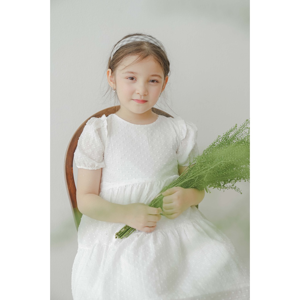 Đầm thiết kế bé gái CRABIE babydoll cộc tay bèo nhún công chúa xinh xắn - Suzy dress - Trắng