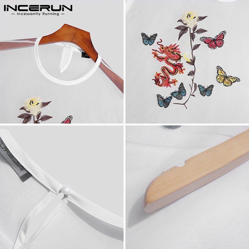 Áo kiểu ba lỗ INCERUN vải lưới xuyên thấu thêu hoa cho nam