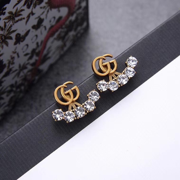 Khuyên tai mạ bạc 925 hình chữ G đính đá chống dị ứng sang trọng