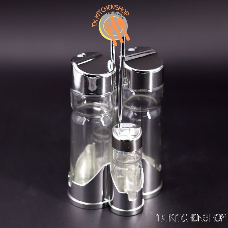 Bộ set gia vị đựng dầu, giấm,muối, tiêu chuyên dùng để ăn Salad. SET lọ 4 trong 1 có quai xách tiện lợi chắc chắn