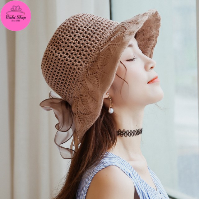 Mũ đi biển, nón rộng vành, mũ cói mềm gấp gọn cho nữ, nón tiểu thư Hichi shop