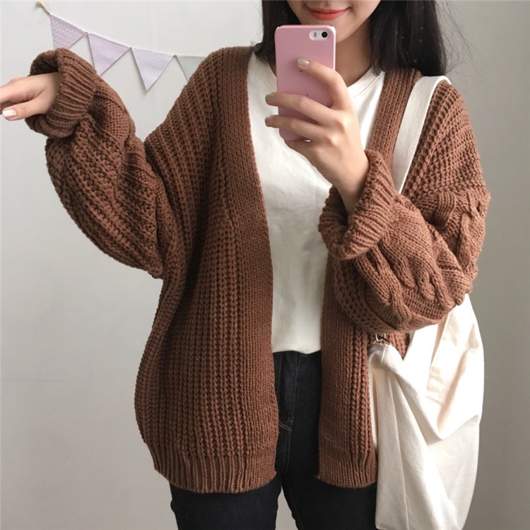 Áo Khoác cardigan Dệt Kim Tay Dài Dáng Rộng Phong Cách Hàn Quốc Thời Trang Thu Đông Hàng Mới 2022