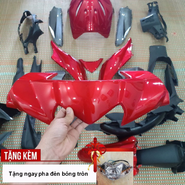 Bộ dàn áo xe WAVE S110 - RS110 màu Đỏ đời 2009 đến 2010, nhựa ABS nguyên sinh - Tặng kèm chiếc pha đèn bóng thường