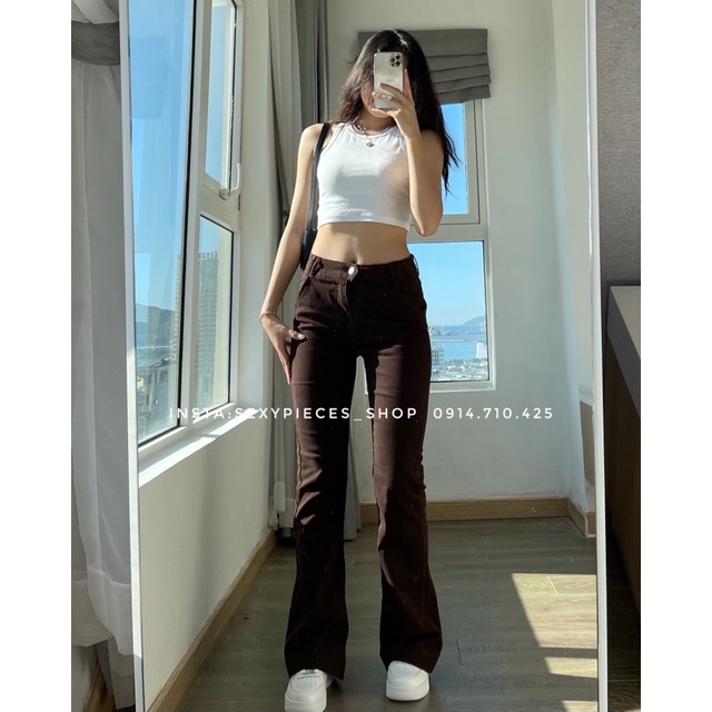 ✅Ảnh thật 100%-Quần loe nâu đất-Tanktop khoét nách