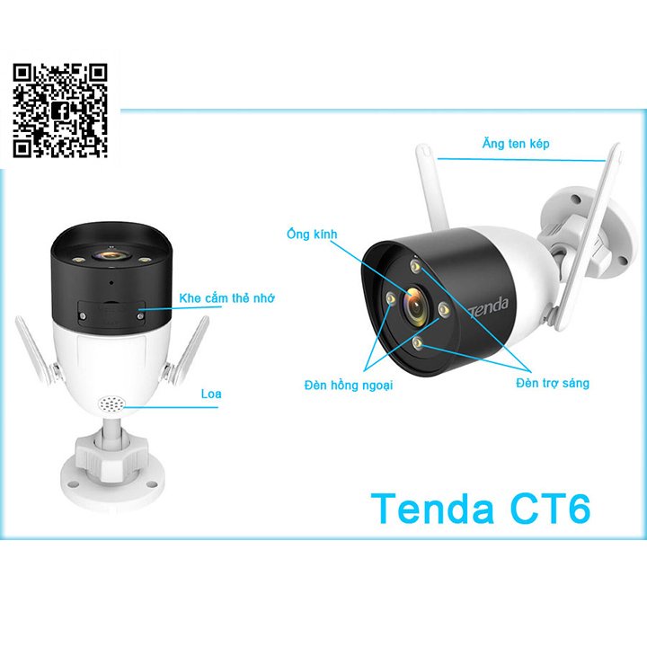 Camera wifi ngoài trời 3.0 có màu ban đêm Tenda CT6 cao cấp tặng kèm thẻ nhớ chính hãng