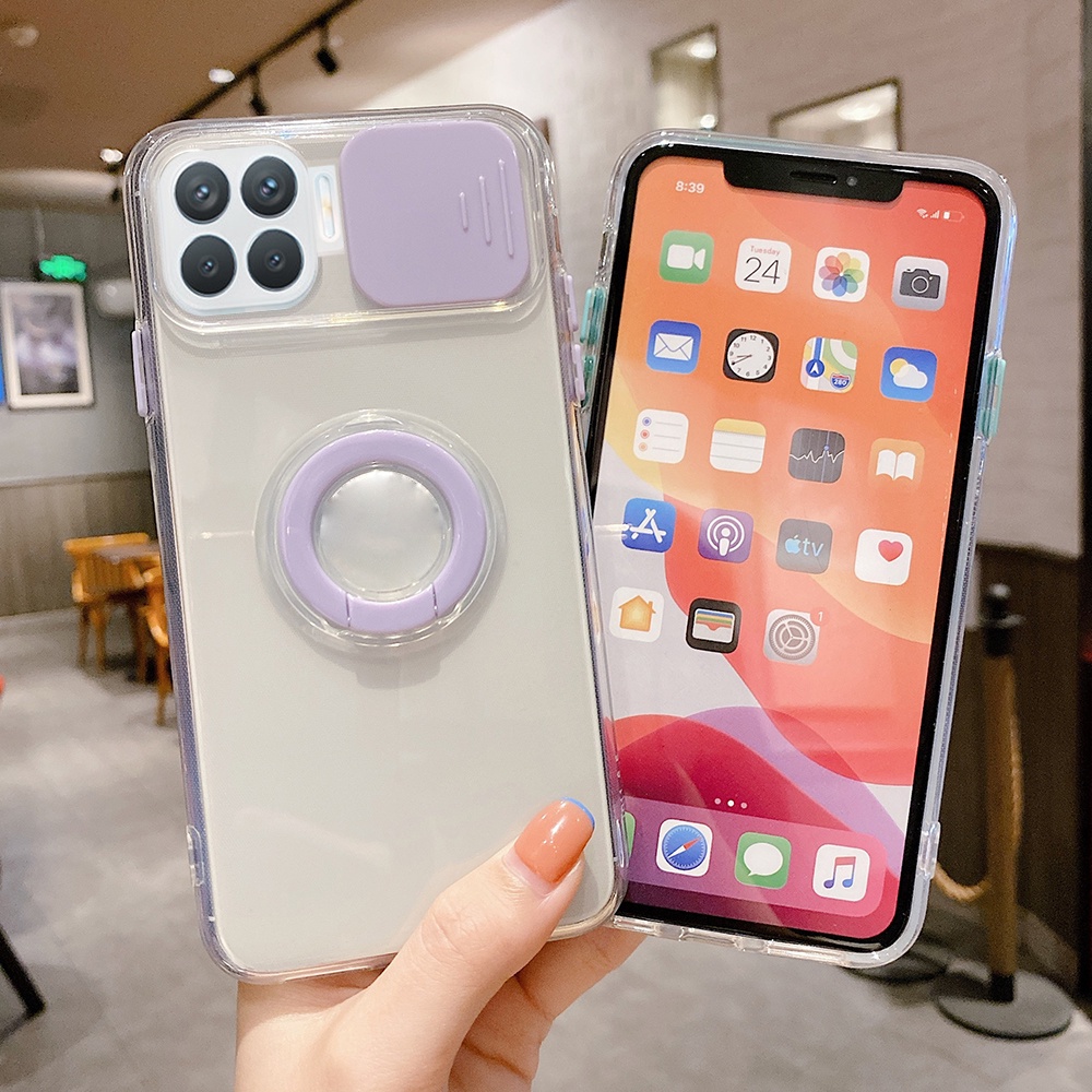 Ốp Điện Thoại Trong Suốt Có Giá Đỡ Vòng Nhẫn Cho OPPO A93 A95 A94 A74 F19 F17 Pro Reno 5F 4F