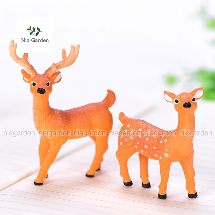 Trang trí tiểu cảnh chậu cây terarium vườn hồ cá mô hình hươu nai đứng nằm mini Nia Garden N5