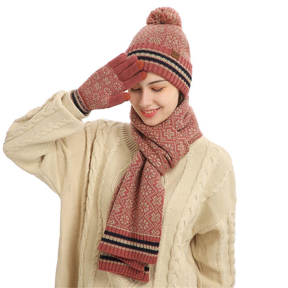 BSUNS Set Mũ beanie + Găng Tay + Găng Tay Cảm Ứng Cho Nữ