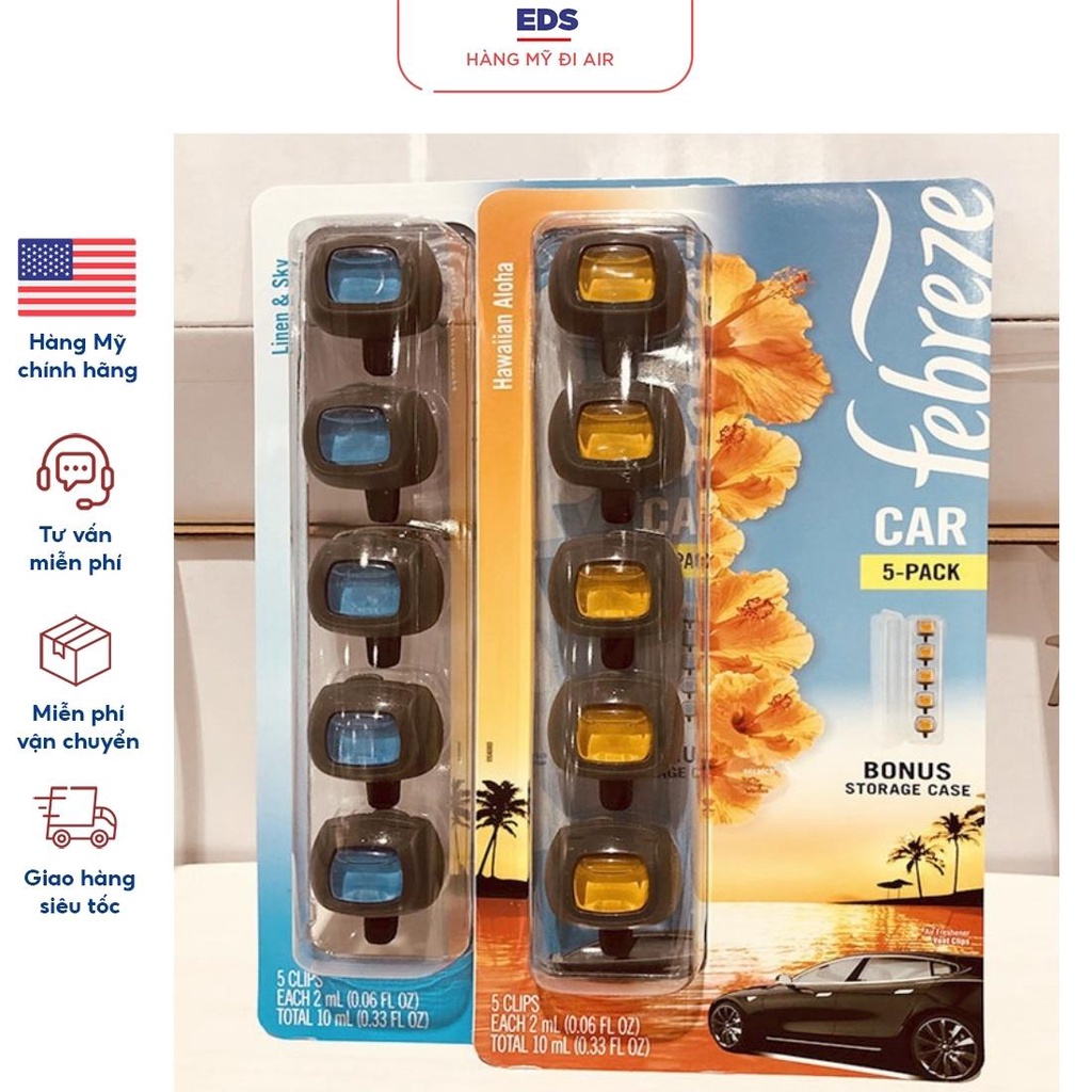 Set 5 nước hoa xe hơi Febreze Car của Mỹ giảm nguy cơ say xe hương thơm dịu nhẹ không hắc - EDS Hàng Mỹ