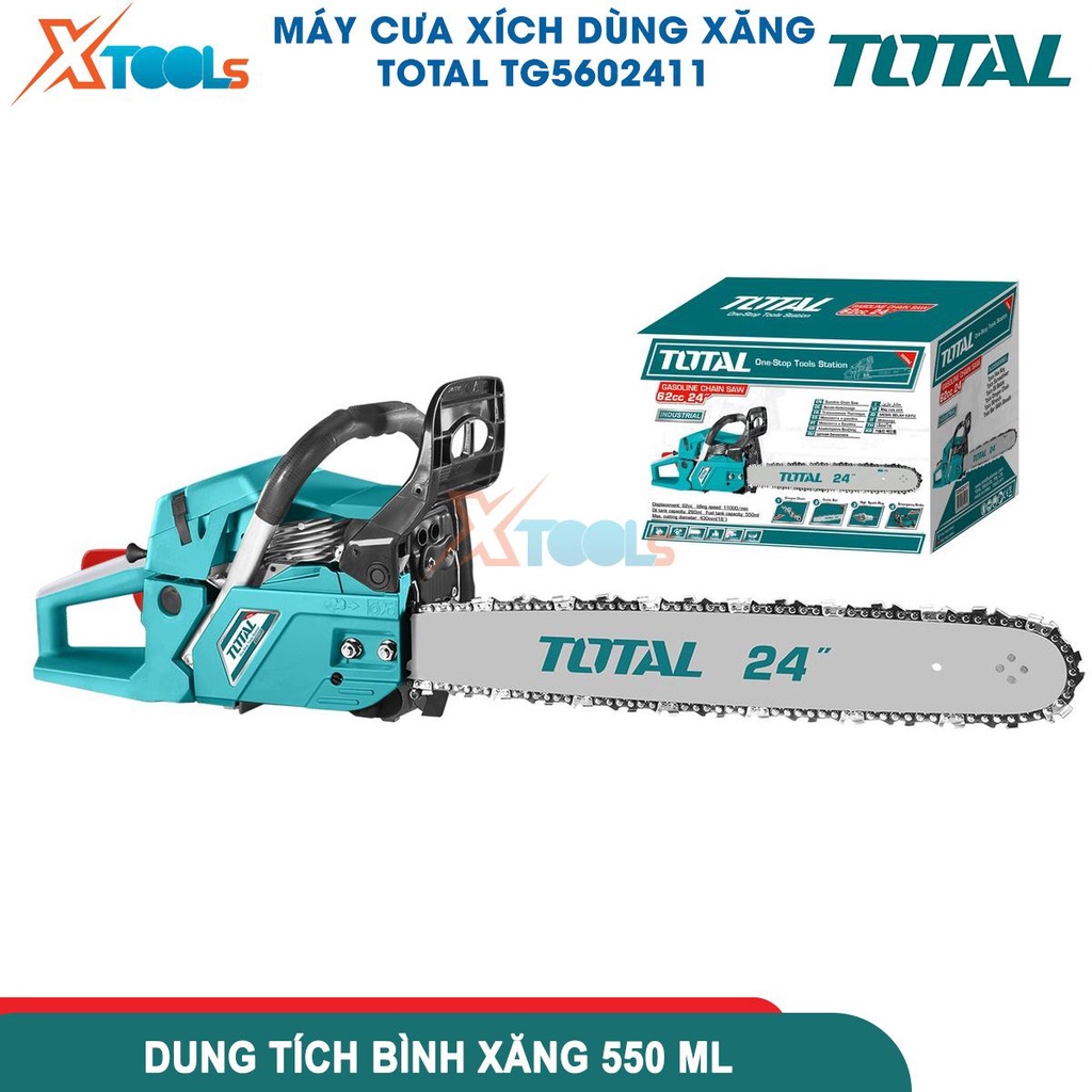 Máy cưa xích dùng xăng Total TG5602411 dung tích 62 cc công suất 2.4Kw đường kính lưỡi cắt 605mm [CHÍNH HÃNG][XTOOLS]