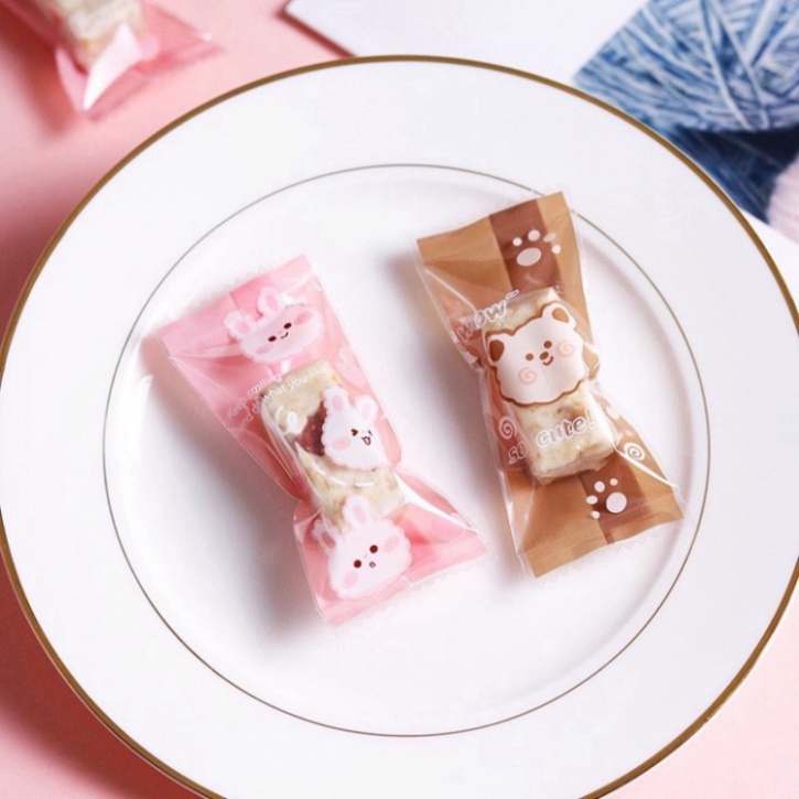 [Hàng mới về] Set 100c Túi gói kẹo hàn PE đựng bánh, mứt, kẹo nougat size 9cmx4cm - LOVE Baking