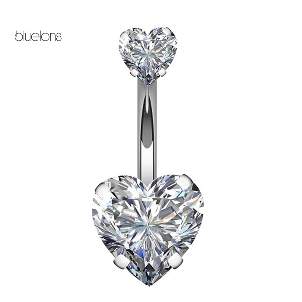 Khuyên Rốn Đính Đá Zircon Hình Trái Tim Đôi Phong Cách Hàn Quốc Mới Cho Nữ