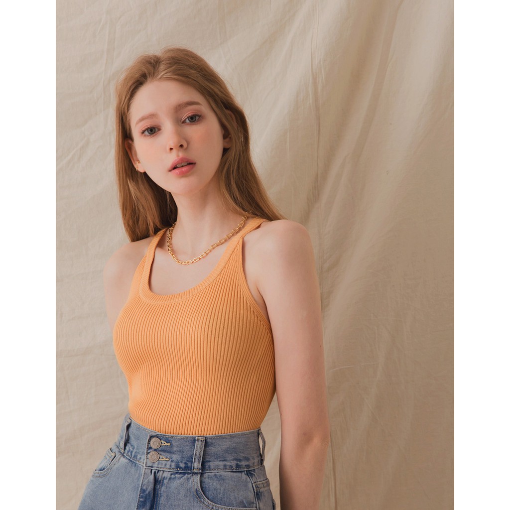 Áo dệt kim cổ U tối giản nữ Air Space 2111821009