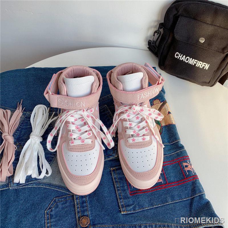 【Quà tặng miễn phí】Giày thể thao thời trang kiểu Nhật Bản màu hồng dễ thương cho phái đẹp