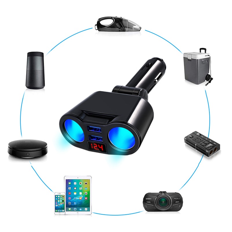 Tẩu Sạc 2 Cổng USB DC 12V/24V Tích Hợp Đèn LED Cho Xe Hơi