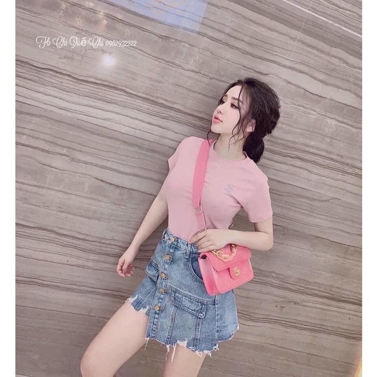 Quần giả váy bò đính khuy rách