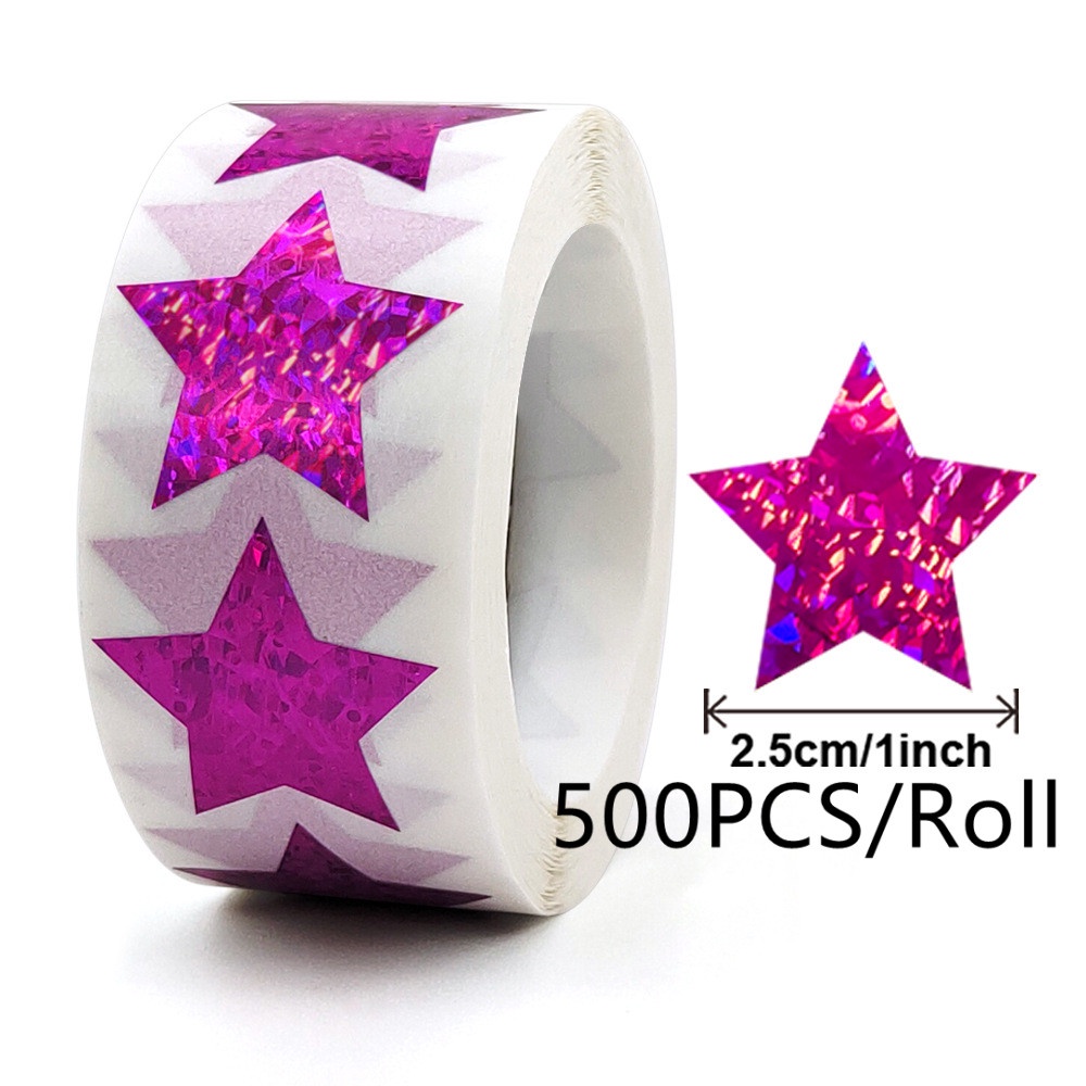 1 Cuộn 500 Sticker Hình Ngôi Sao Năm Cánh Đường Kính 25mm Màu Sắc Tươi Sáng Dùng Để Trang Trí Sổ Lưu Niệm 1 Inch