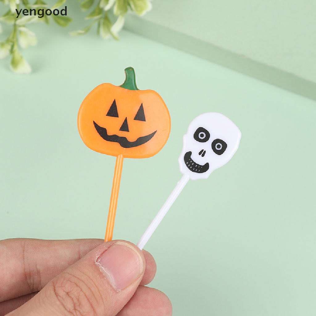 Set 10 Nĩa Ăn Tráng Miệng Họa Tiết Hoạt Hình Phong Cách Halloween Cho Bé
