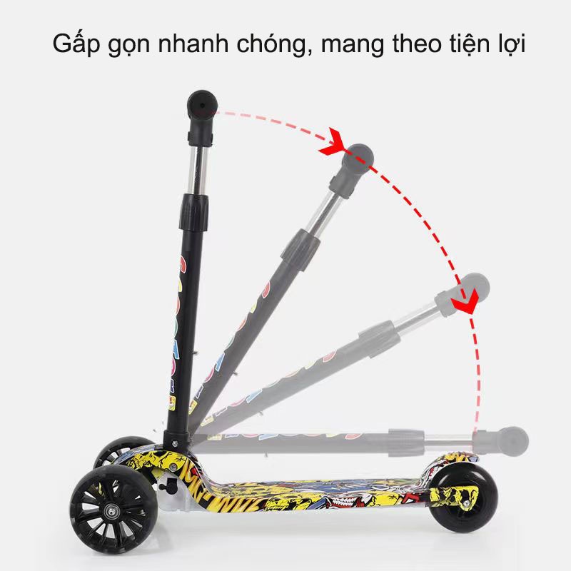 Xe Trượt Scooter Trẻ Em Gập Gọn Trong Một Nút, Có Thể Điều Chỉnh Độ Cao, Bánh Xe Phát Sáng, An Toàn Chịu Lực Tốt