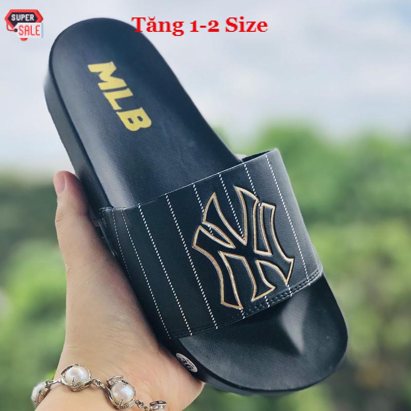 Dép unisex 𝐌𝐋𝐁 𝐍𝐘❤️FREESHIP + Hộp❤️ dép mlb quai ngang thể thao nam nữ hot trent, kèm tem tag mác đầy đủ,mlb Ny trơn-đen