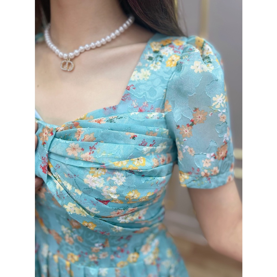 Đầm xoè hoa SEFA xếp ly nơ ngực SFV2225