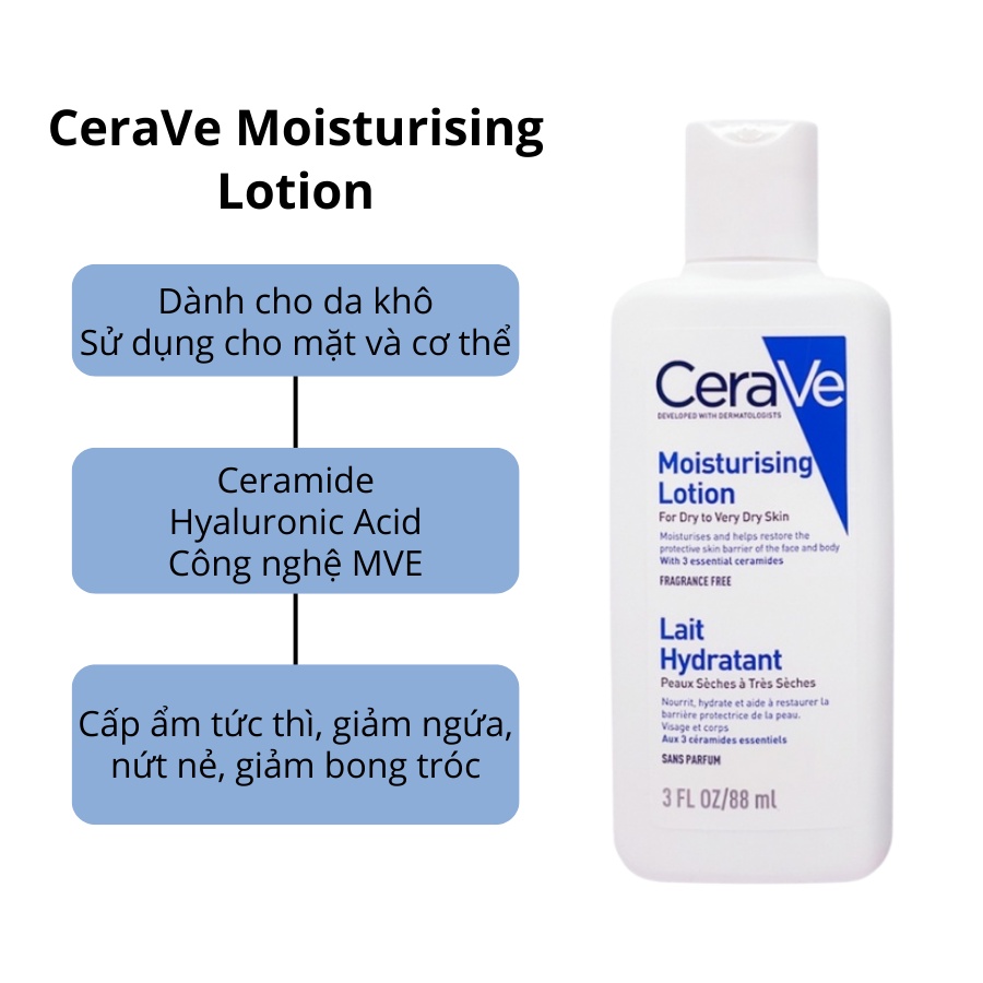 Sữa rửa mặt - Kem dưỡng ẩm Cerave dành cho da thường khô, da dầu, da nhạy cảm   - Hẻm Cosmetic