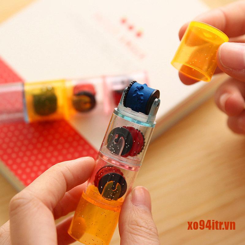 XOITR  Plastic Mini Ink Stamp Roller Diary Seal Fun Kids Toy Ink Pad Cartoon DIY