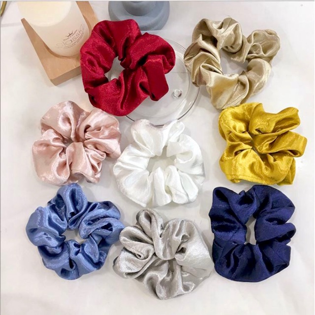 Cột Tóc Scrunchies Phồng Vải Nhũ Trơn Sang Chảnh