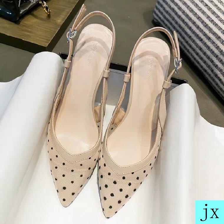 Giày Sandal Mũi Nhọn Phối Lưới Hở Lưng Thời Trang Mùa Hè Hàn Quốc Cho Nữ 2021