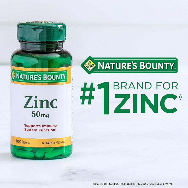 Viên uống bổ sung Kẽm Zinc 50mg Nature’s Bounty hũ 100 viên [Hàng Mỹ hạn dùng 2025]