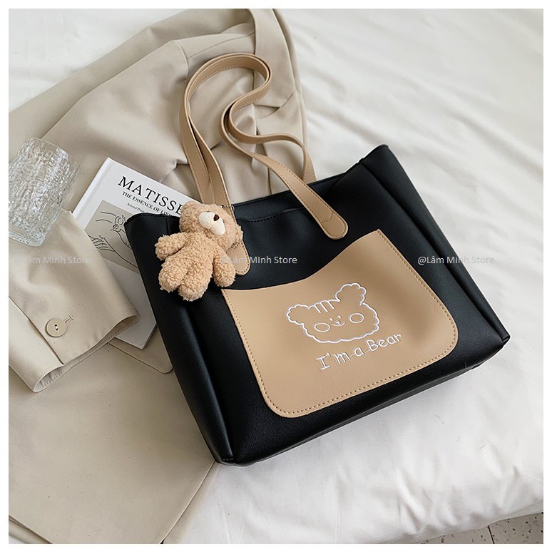 TÚI ĐEO VAI CÔNG SỞ NỮ TOTE ĐẸP ĐỰNG A4,LAPTOP ĐI CHƠI, ĐI LÀM TẶNG KÈM MÓC CON GẤU DỄ THƯƠNG 37