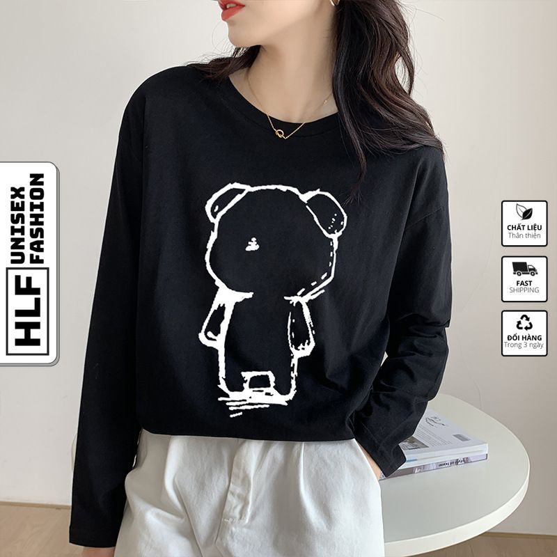 Áo thun dài tay form xuông rộng gấu TEDDY, áo thu đông nữ HLFashion