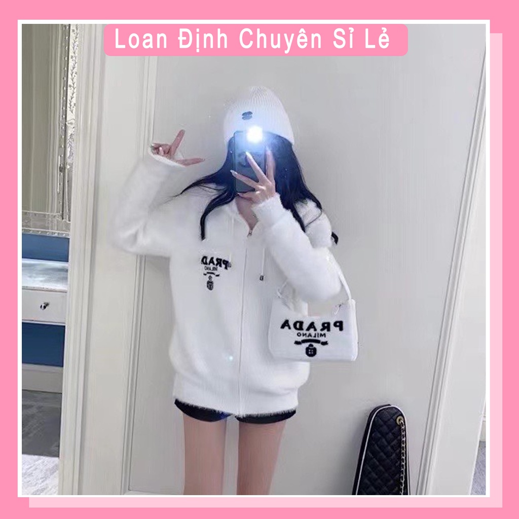 Áo hoodie mũ Par khóa mũ áo khoác ngoài nữ