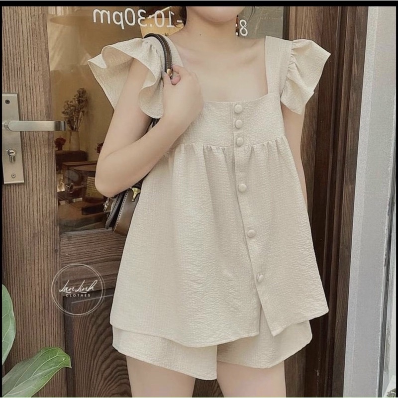 Sét Bộ Gài Cúc Cánh Tiên 2 Màu Chất Đũi Xốp Nhẹ Mát