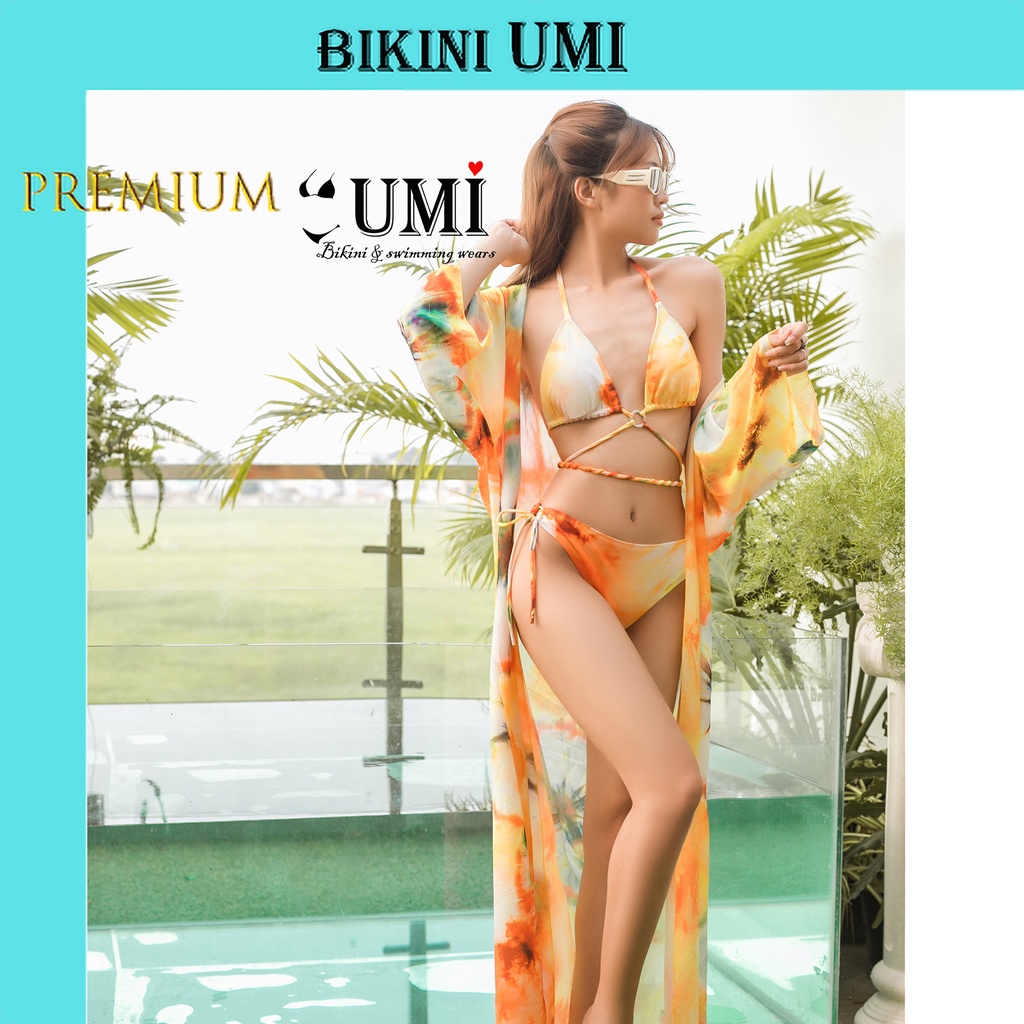 BIKINI 2 MẢNH HỌA TIẾT LÁ VÀNG KÈM ÁO CHOÀNG BIKINISTORE