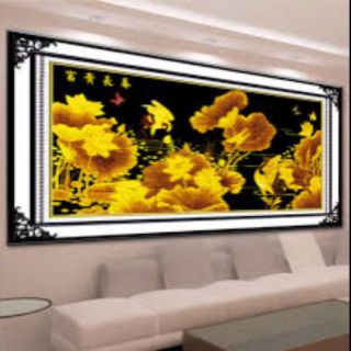 Tranh thêu Chỉ lụa đầm sen kim sắc tuyệt đẹp kt 202*87cm