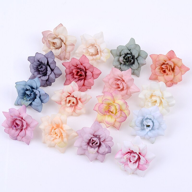 Set 10 bông hoa hồng giả mini 4.5cm trang trí đa năng