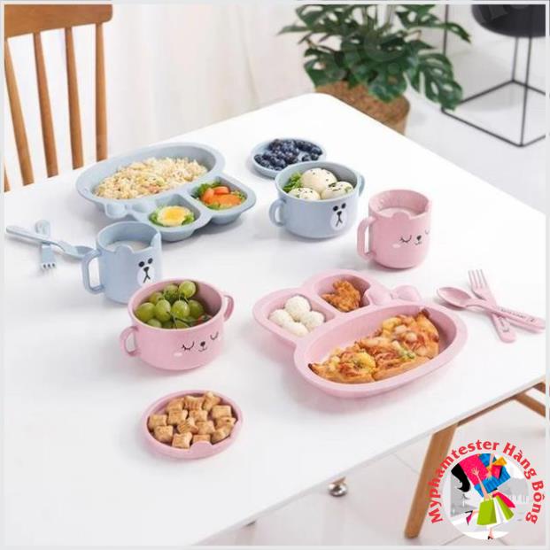 Khay đựng cơm,cháo ăn dặm cho bé chất liệu nhựa lúa mạch hai hình