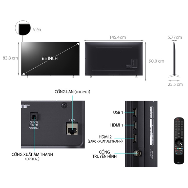 Smart Tivi LG 4K UHD 65 inch 65UP7720PTC mới 2021, hệ điều hành WebOS, tìm kiếm bằng giọng nói
