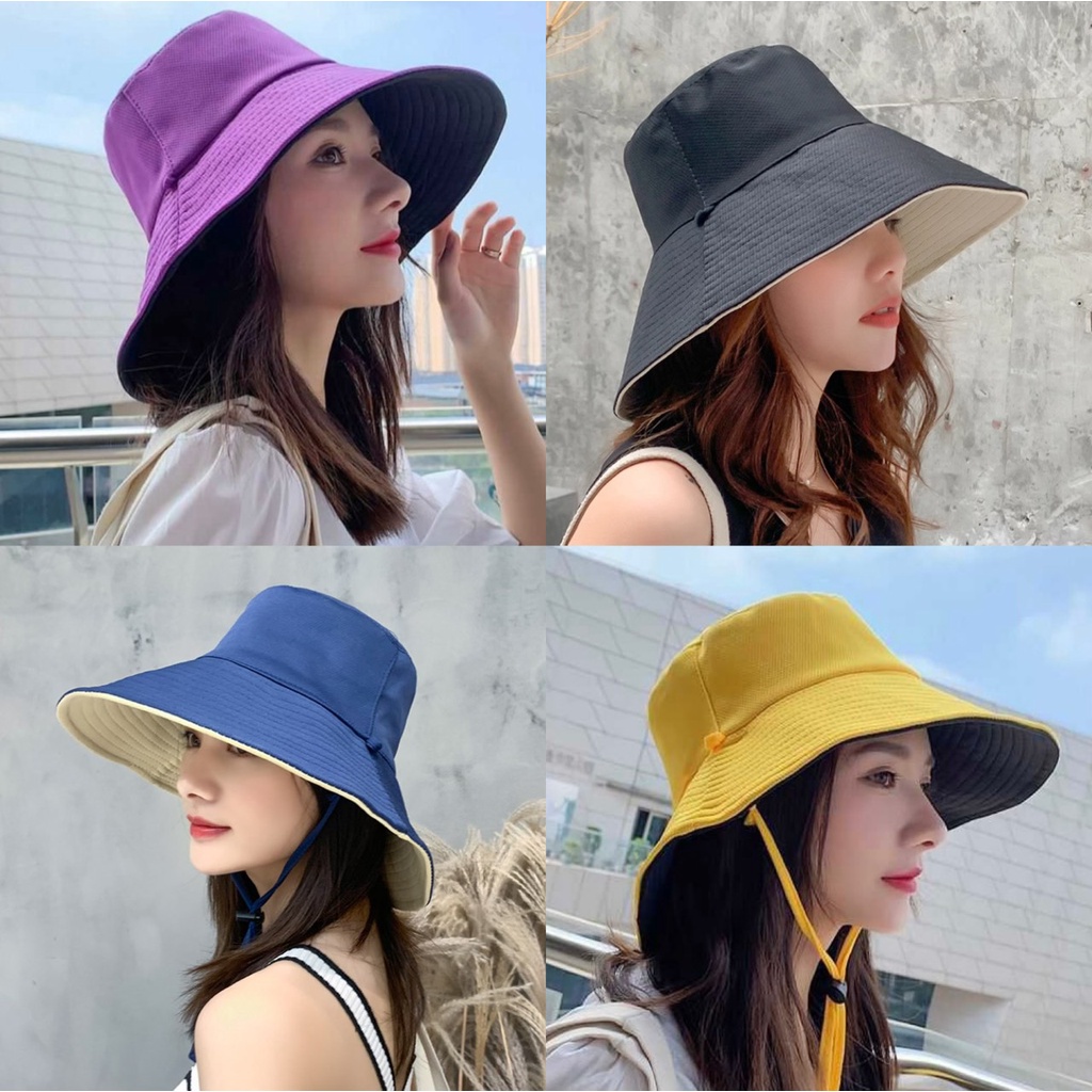 Mũ bucket trơn Nón tai bèo vành cụp 2 lớp có dây 385 nhiều màu sắc Ulzzang form unisex nam nữ