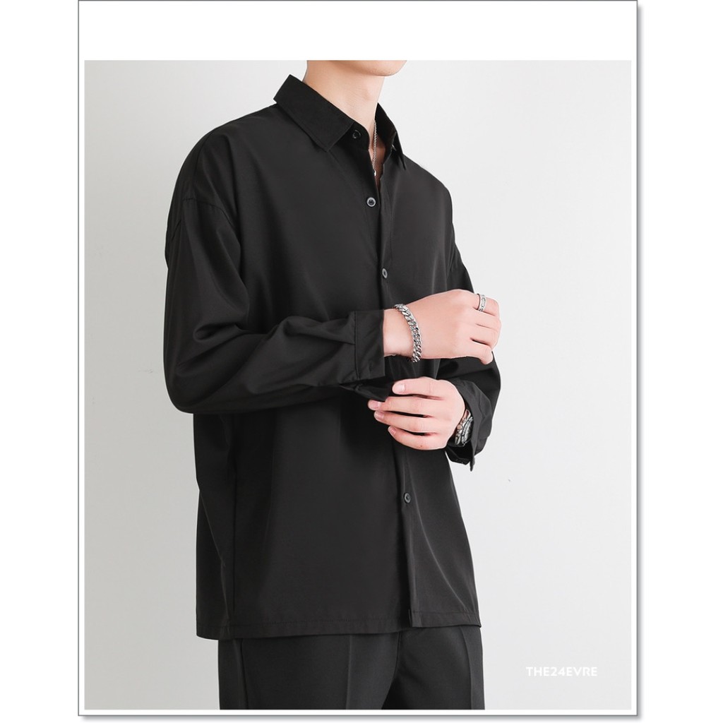 Áo sơ mi cổ ĐỨC dài tay form rộng hai màu trắng đen vải mềm CÓ ẢNH THẬT | THE24EVRE | BigBuy360 - bigbuy360.vn