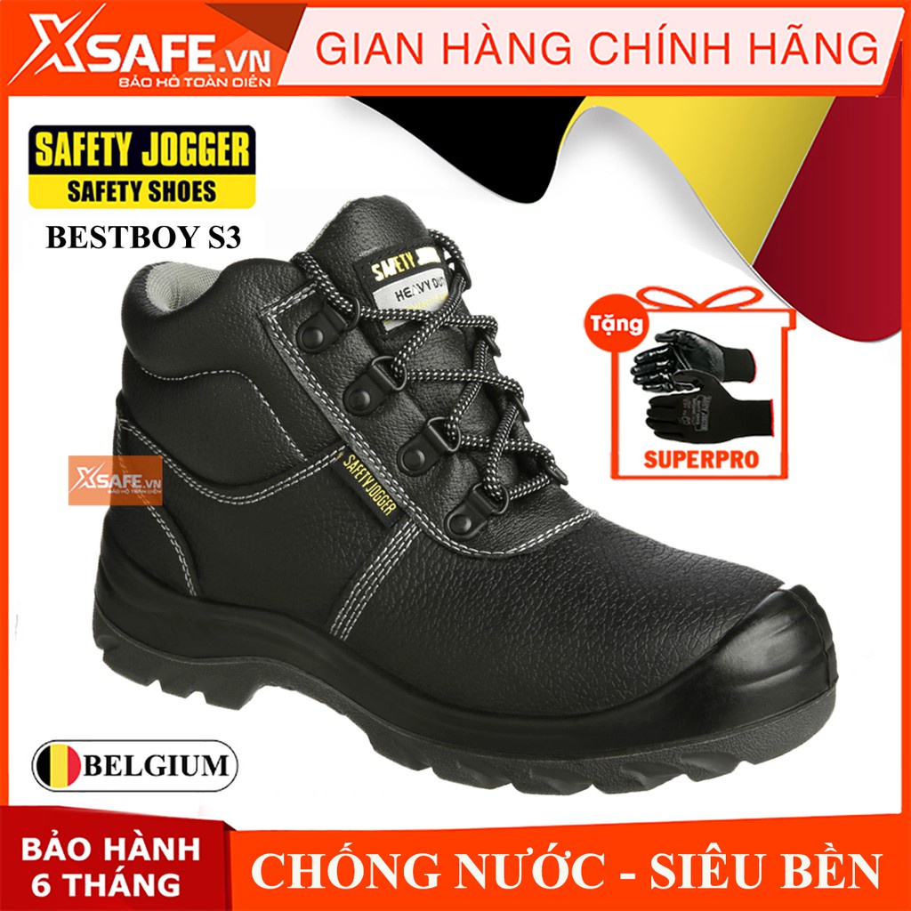 Giày bảo hộ lao động nam Jogger Bestboy S3 cổ cao da bò,  chống đinh/ nước/ trượt. Giày công trình dáng thể thao - XSAFE