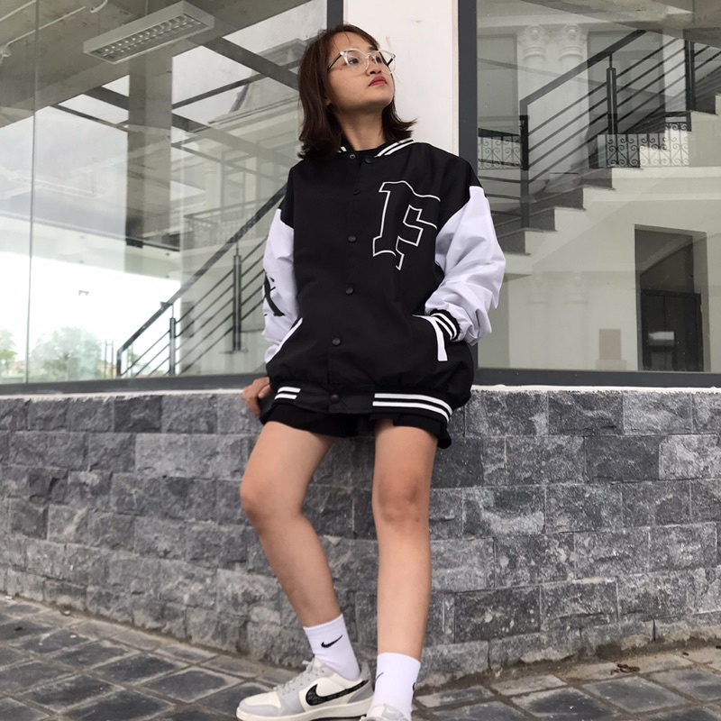 Áo khoác dù bomber nam nữ in hình chữ F áo gió 2 lớp Fom rộng unisex oversize đến 70kg chất vải mero sịn mềm mịn TA 9988