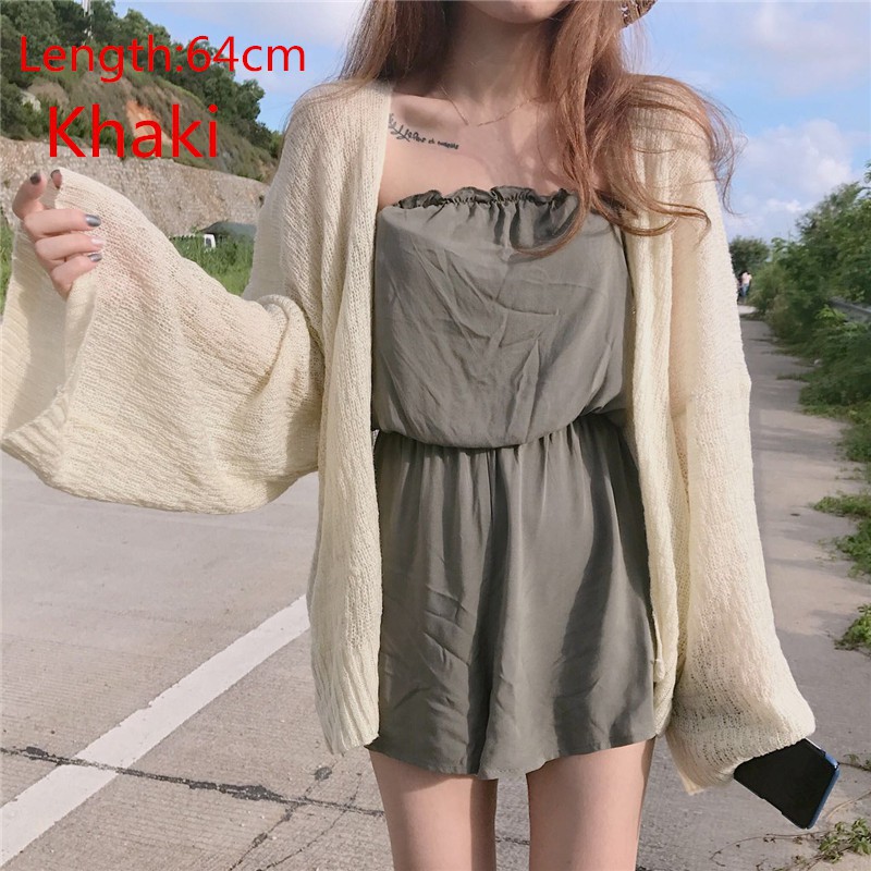 Áo khoác Cardigan tay dài màu trơn thiết kế thanh lịch cho phái nữ