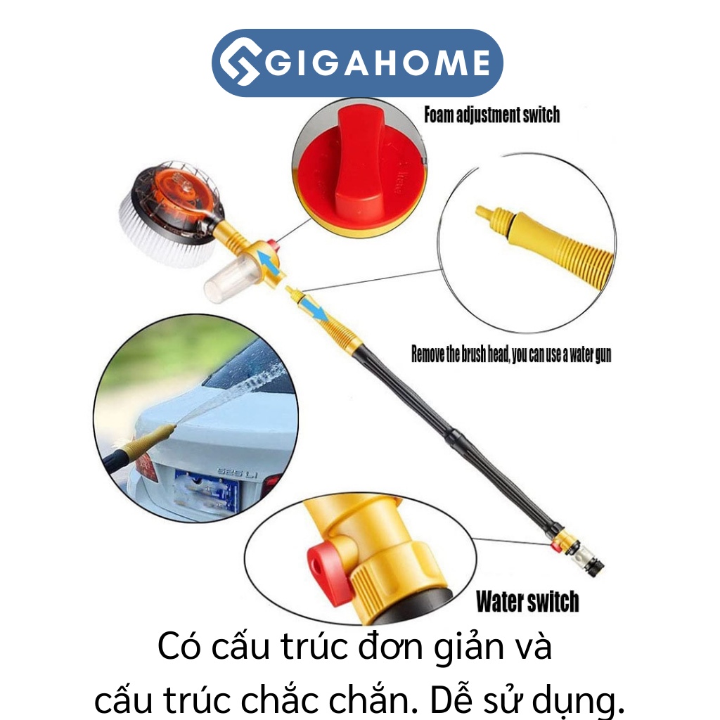 Bộ Vòi Cọ Kết Hợp Bàn Chải Rửa Xe Ô Tô Tự Xoay 360 Độ GIGAHOME Tự Tạo Bọt 10131